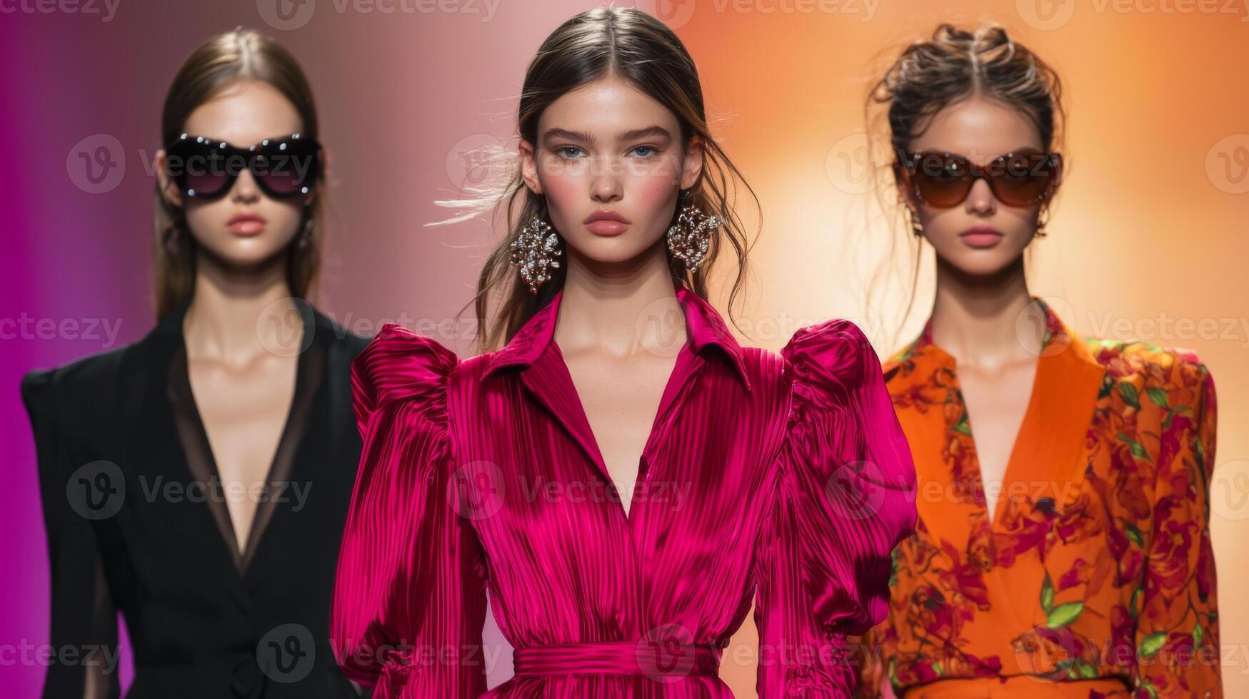 Fashion models showcasing seasonal trends on the runway. Beautiful stylish models photo