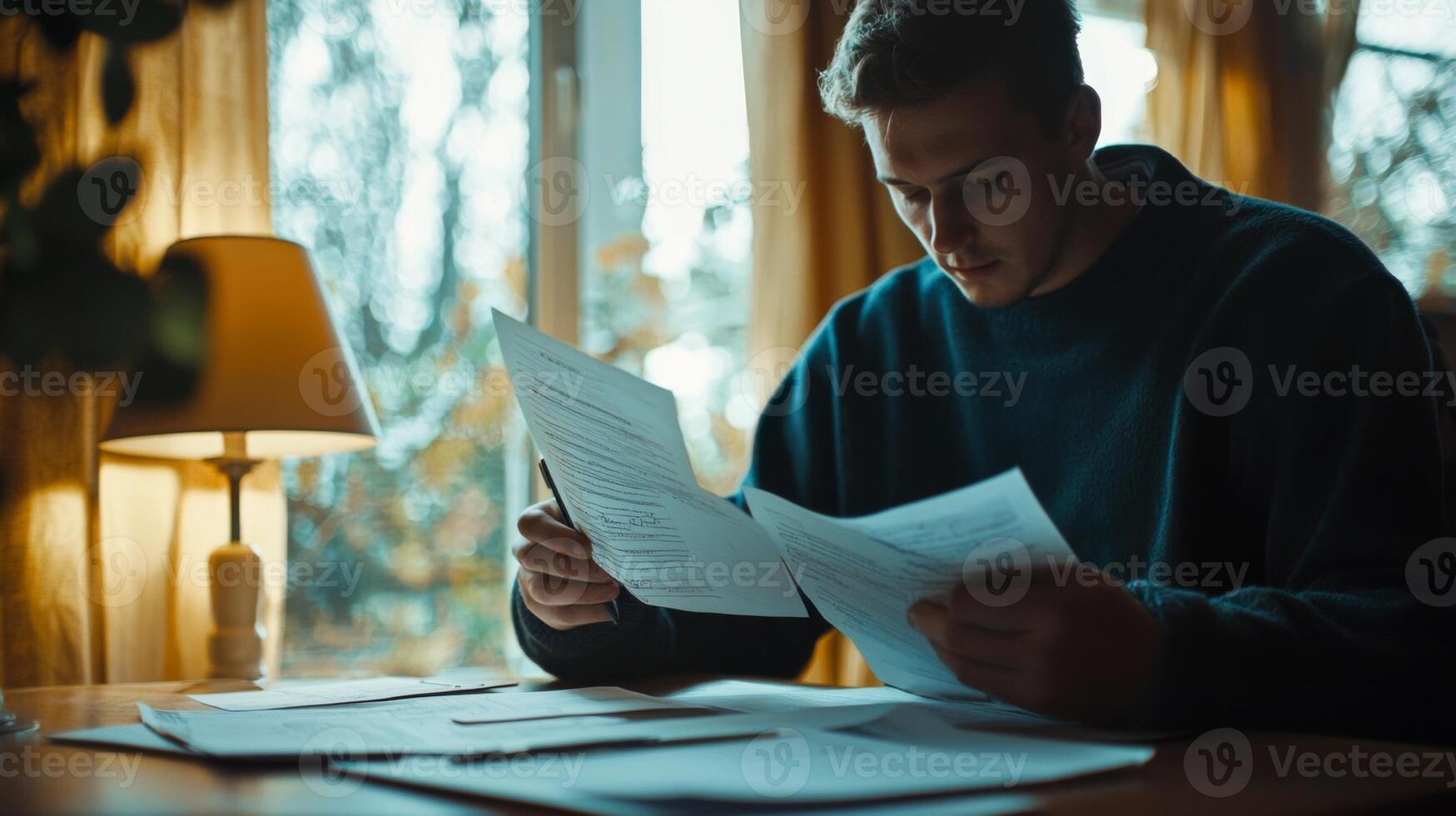 First-time buyer reviewing contracts and paperwork photo