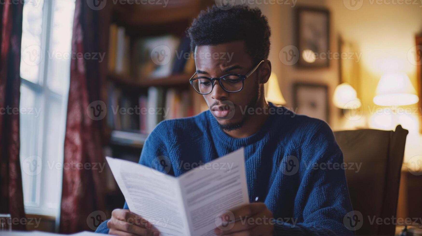 First-time buyer reviewing contracts and paperwork photo