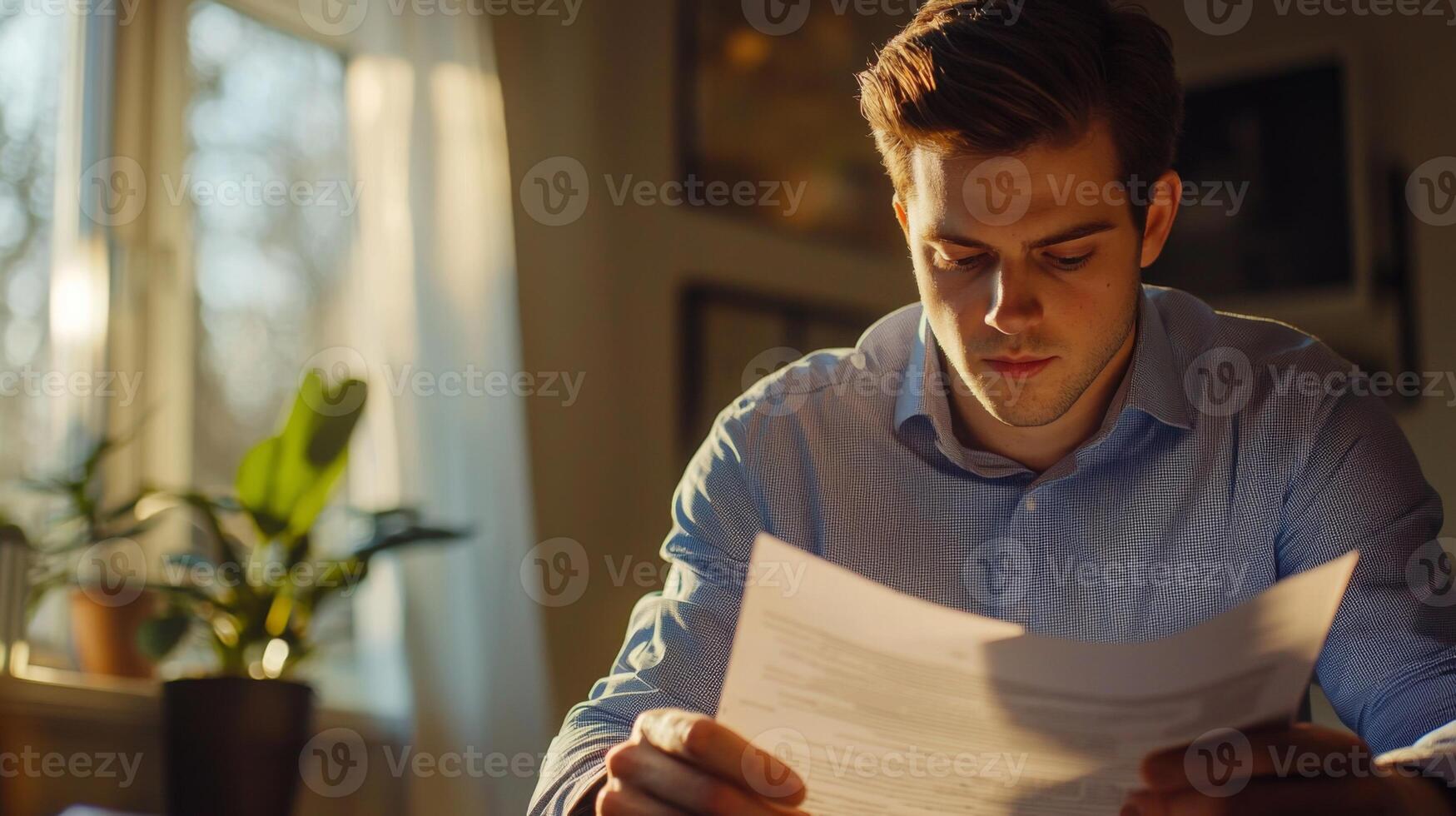 First-time buyer reviewing contracts and paperwork photo