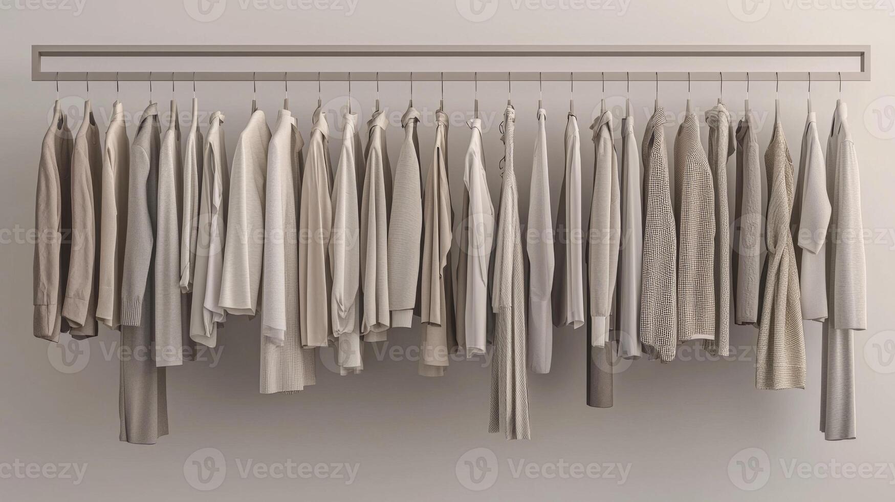 Minimalist wardrobe with neutral color palettes. Decluttered lifestyle concept photo