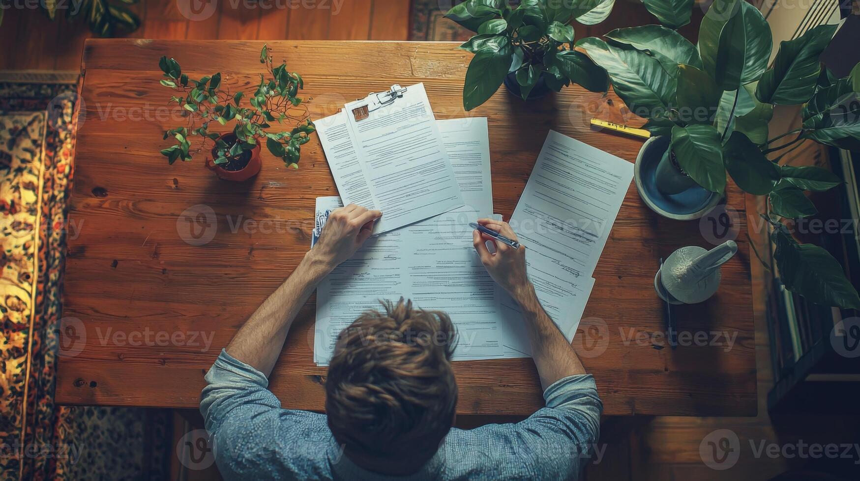 First-time buyer reviewing contracts and paperwork photo