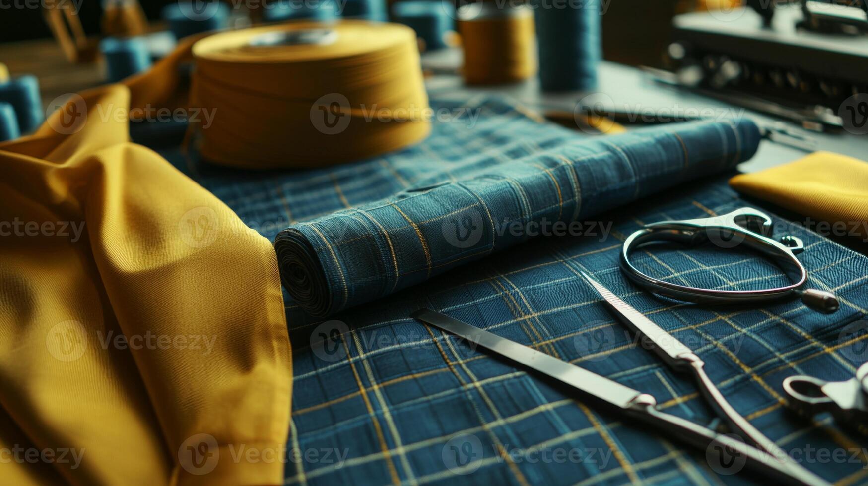 Tailoring process with fabric and sewing tools photo