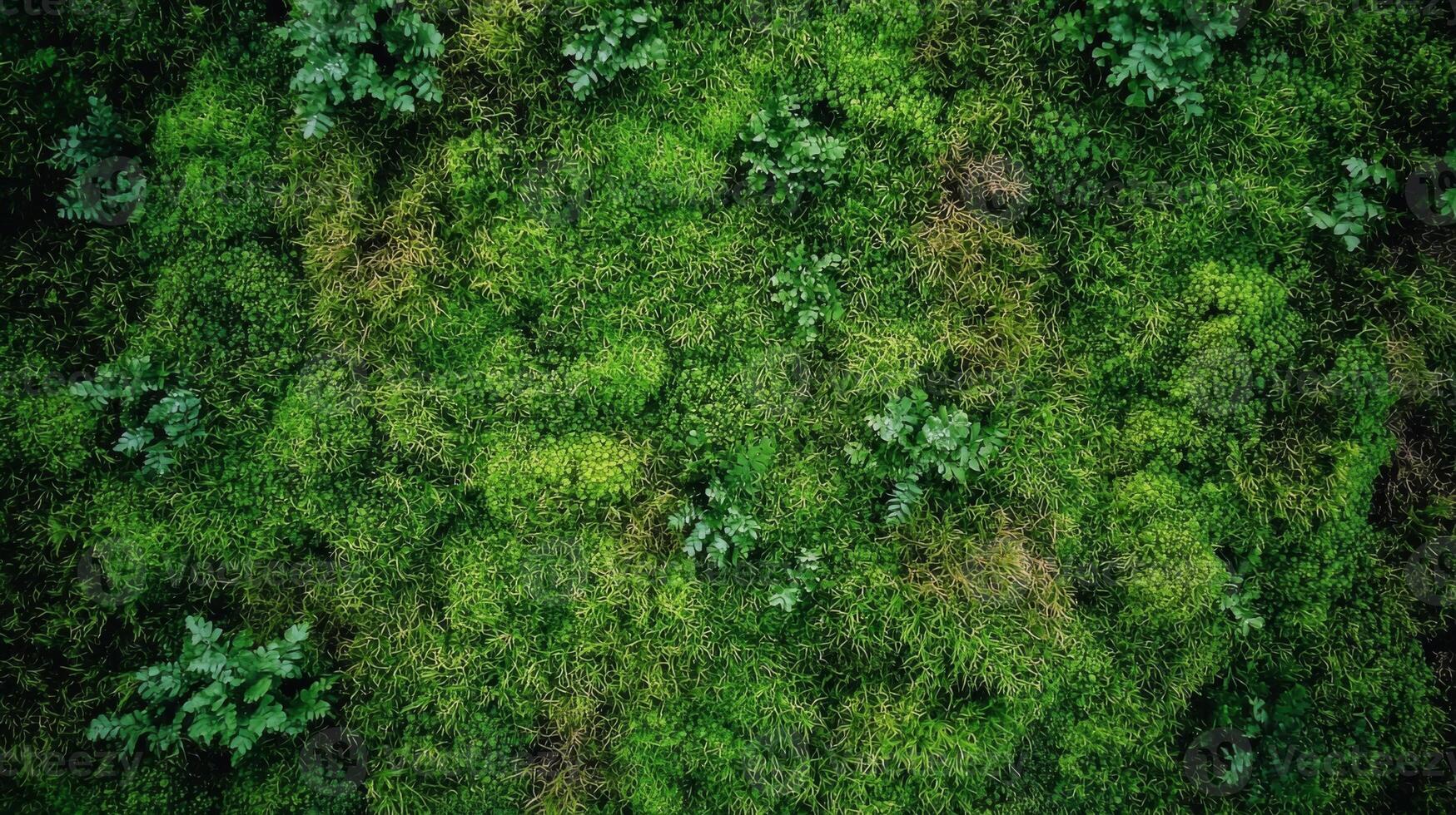 Textured surface with moss as background, top view. Green moss texture photo