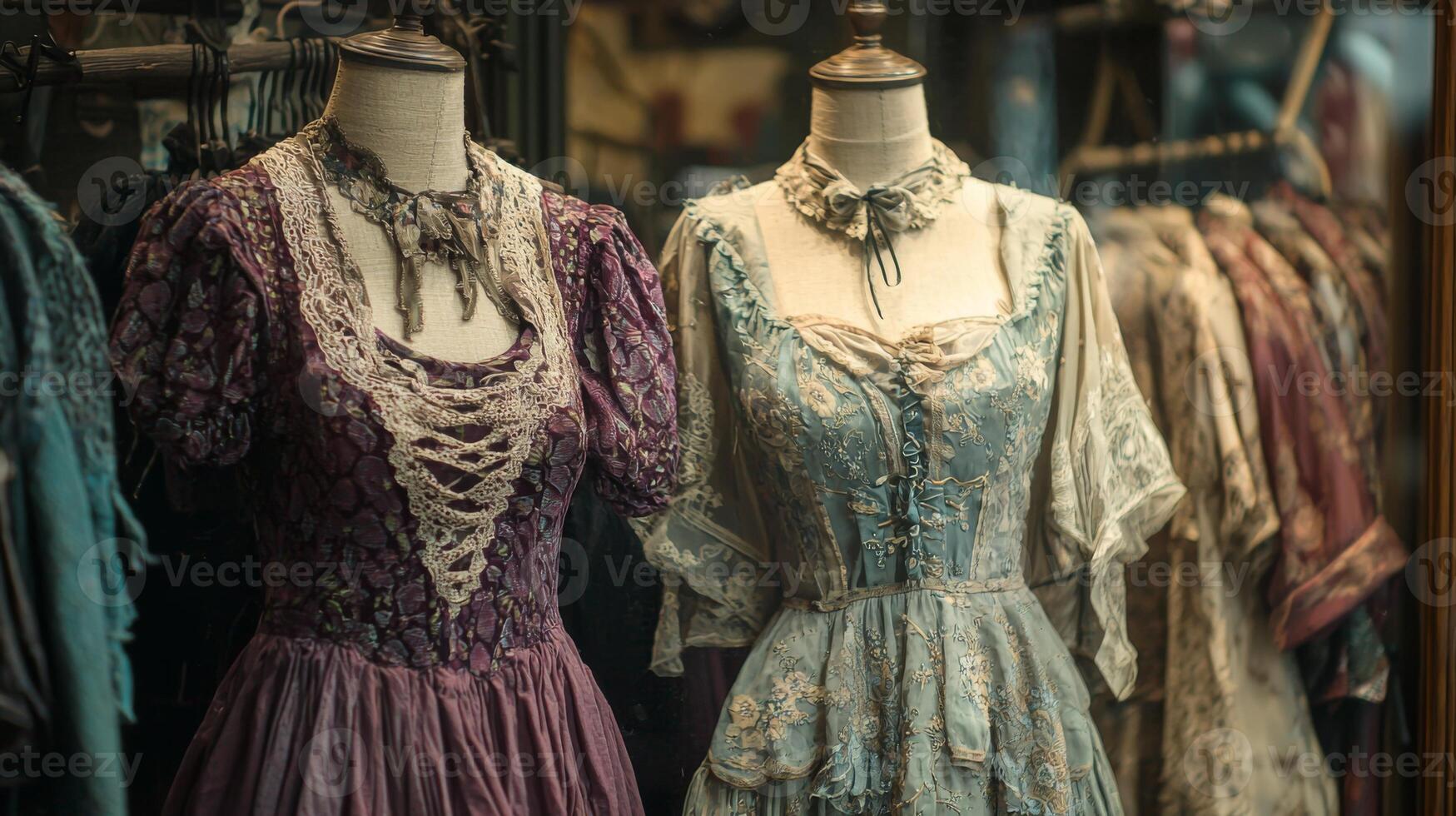 Vintage clothing store with dresses and fashion items displayed in a charming boutique photo