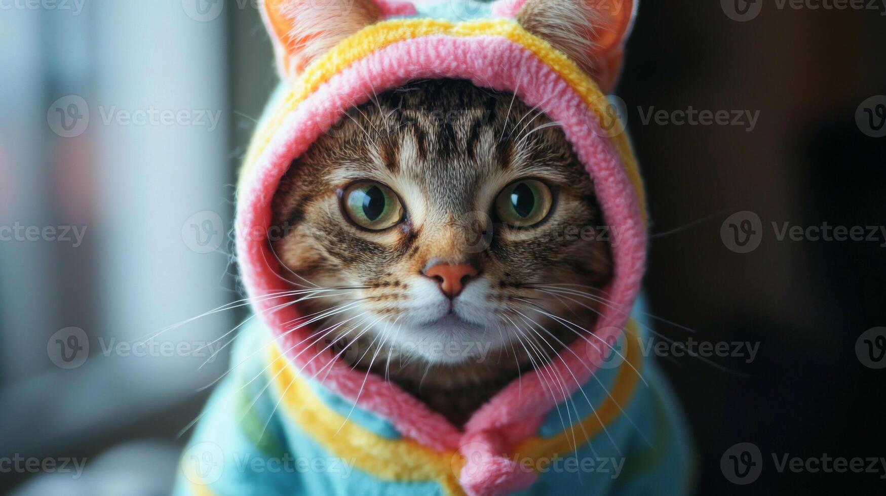 Cat in silly outfit. A cat wearing a funny costume or hat photo