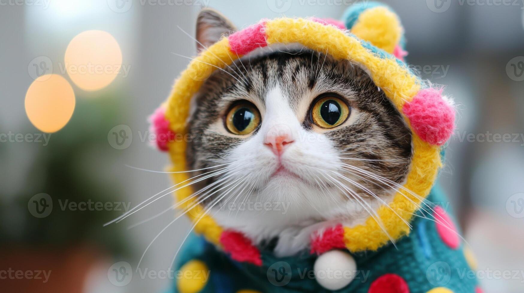 Cat in silly outfit. A cat wearing a funny costume or hat photo