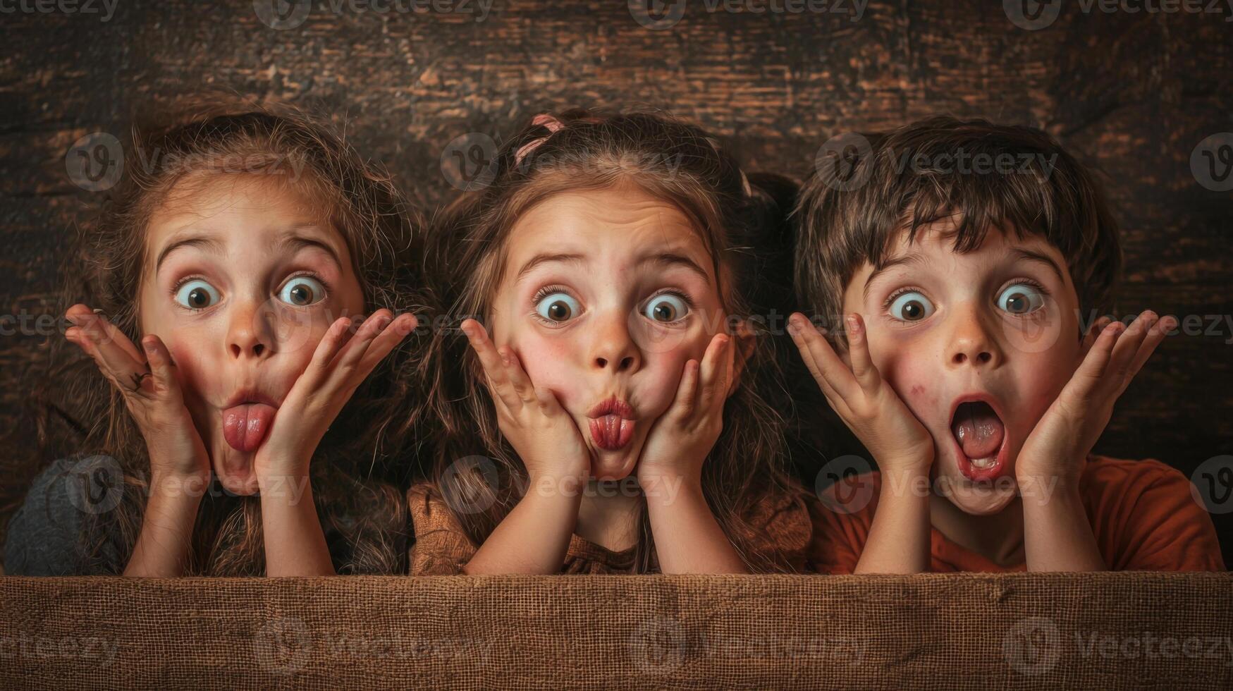 Children making silly and goofy faces, capturing the expressive gestures of their facial expressions photo