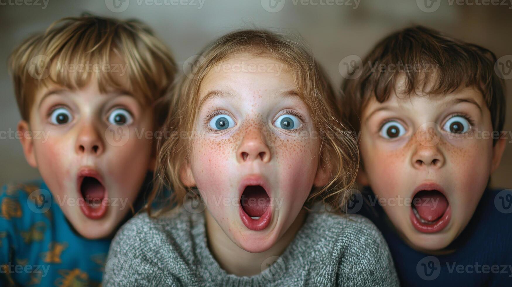 Children making silly and goofy faces, capturing the expressive gestures of their facial expressions photo