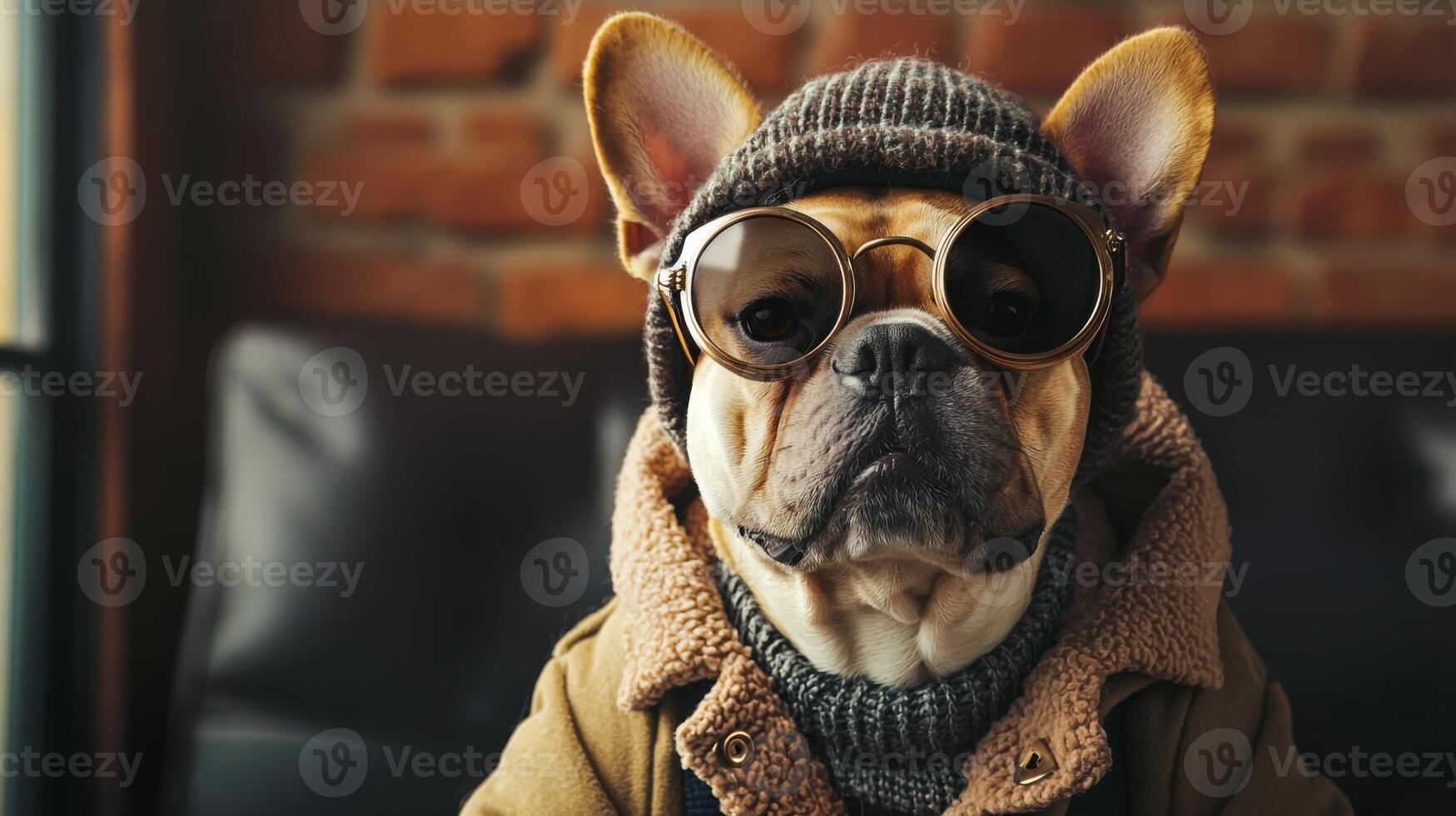 Dog in silly outfit. A dog wearing a funny costume or hat photo