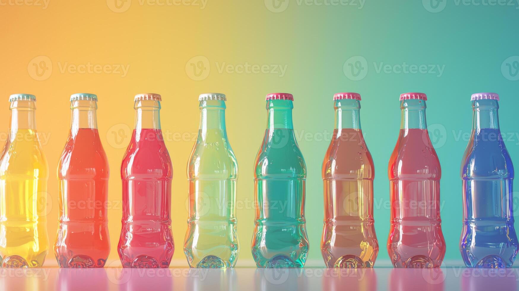 Colorful soda bottles arranged for a party. Vibrant Glass Soda Bottles, assorted soda bottles photo