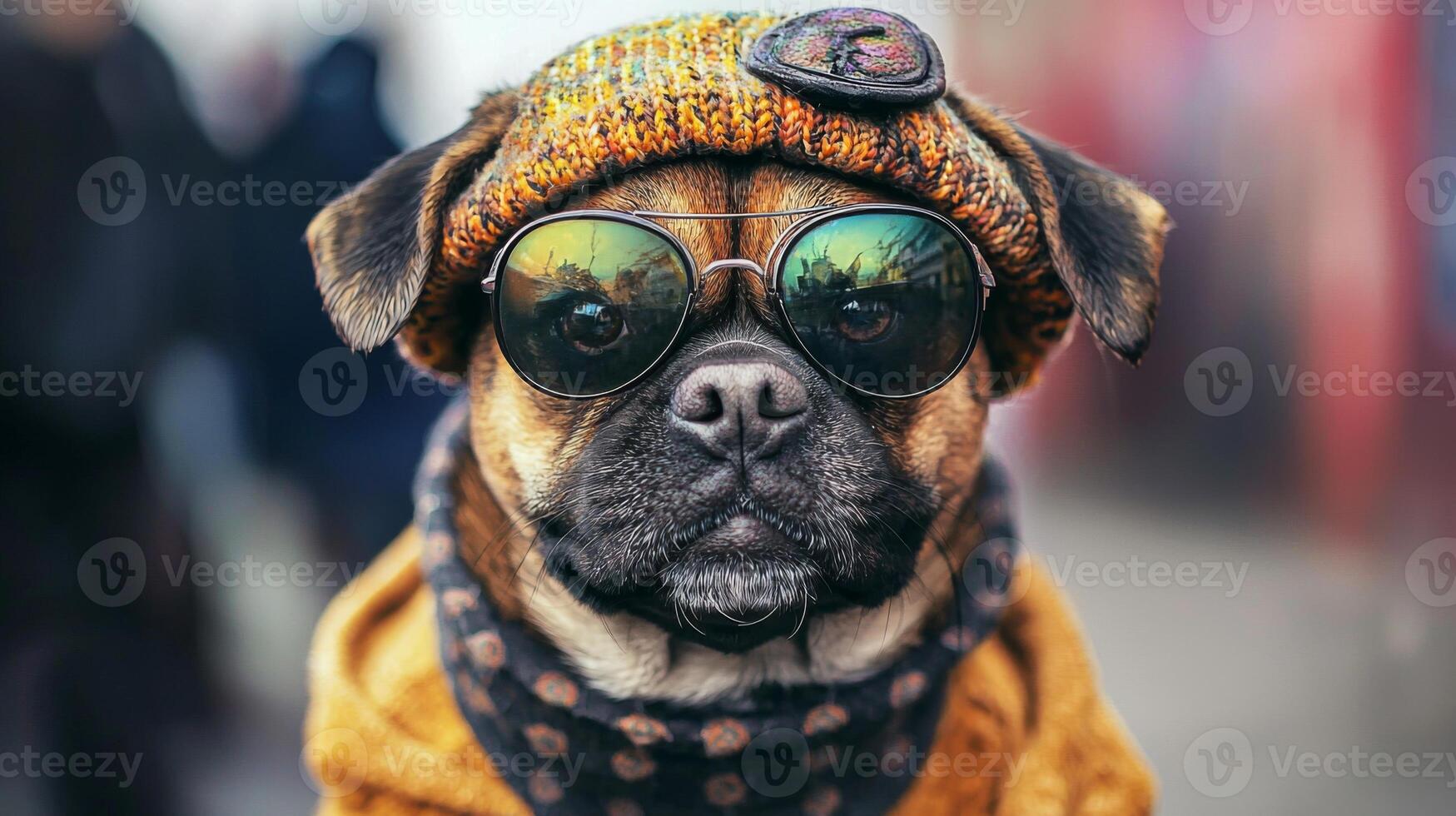 Dog in silly outfit. A dog wearing a funny costume or hat photo