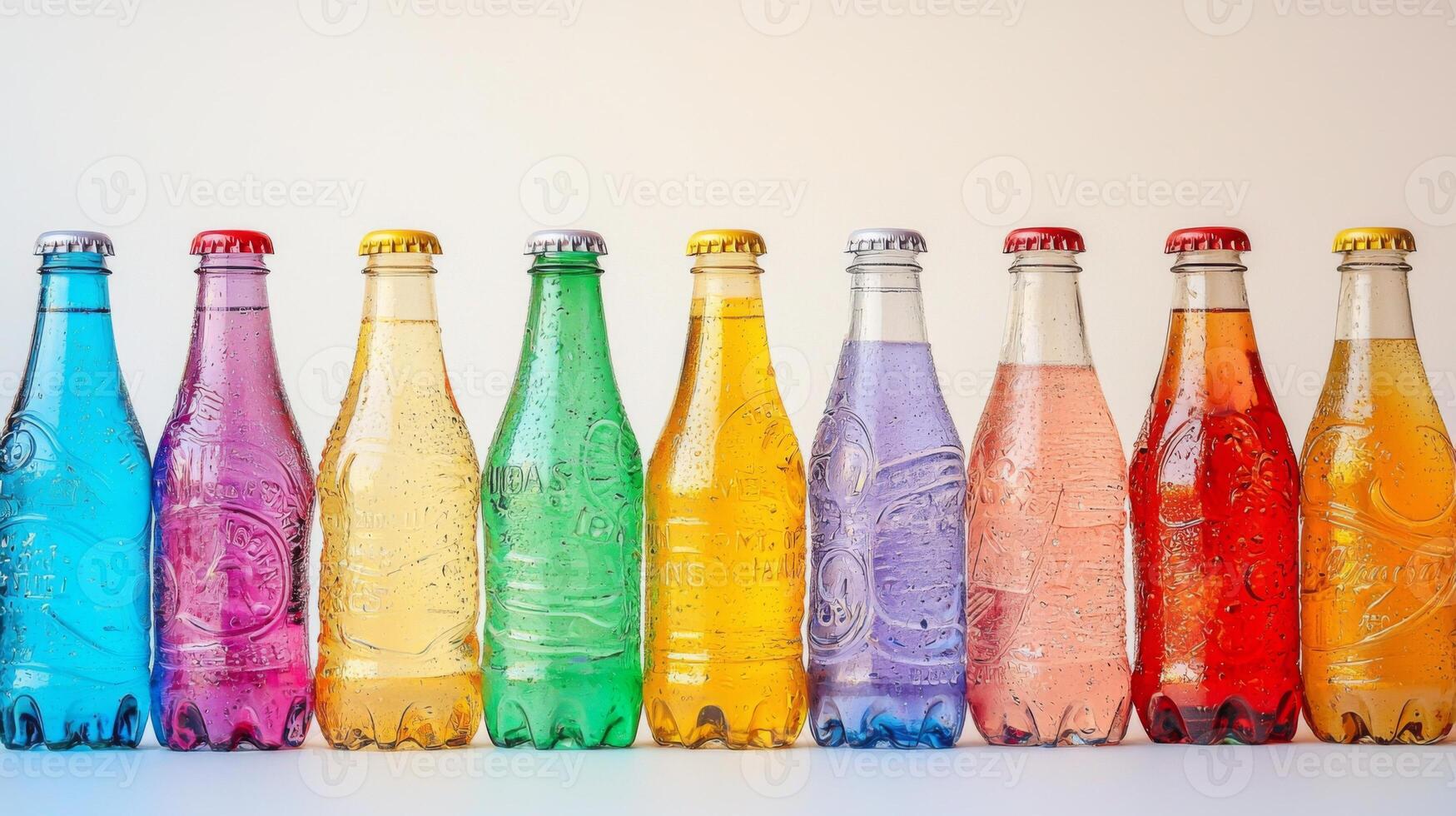 Colorful soda bottles arranged for a party. Vibrant Glass Soda Bottles, assorted soda bottles photo