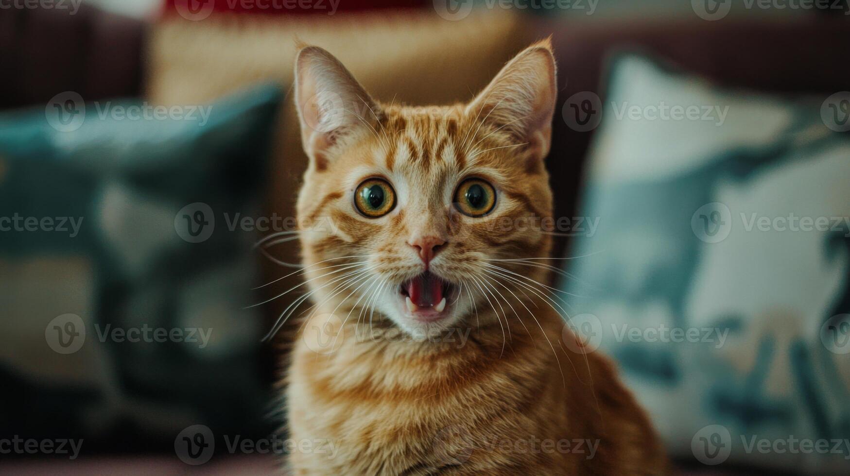 Funny cat expression caught on camera. A beautiful portrait of a cat photo