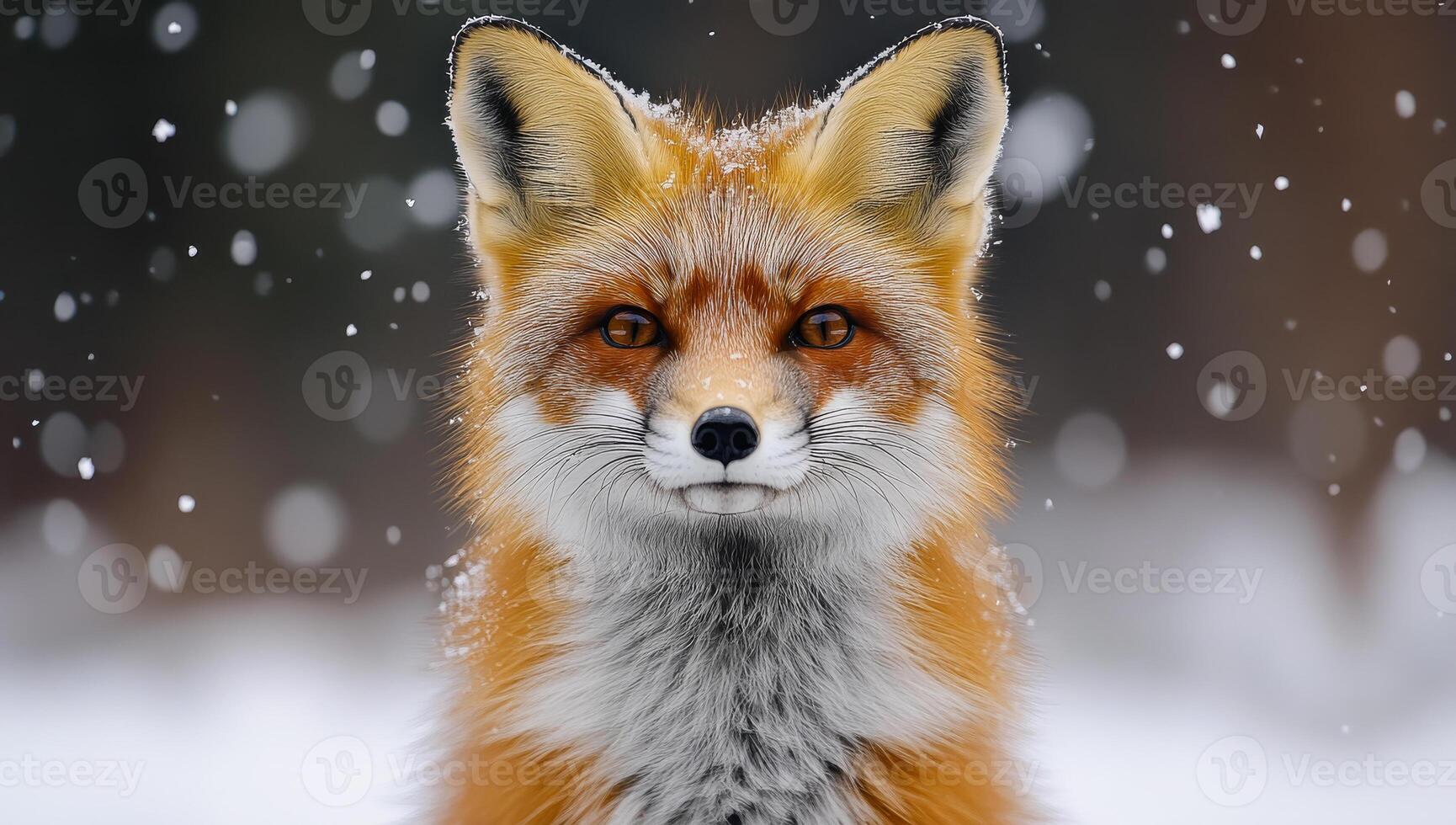 A fox is standing in the snow with its head held high. Concept of strength and confidence in the fox, despite the harsh winter conditions photo