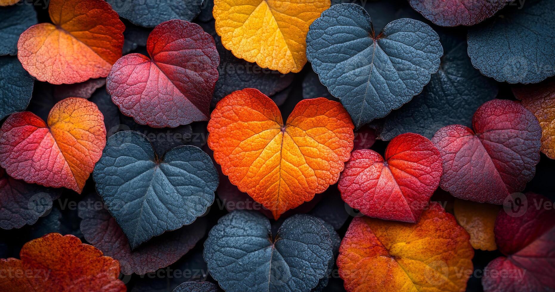 A collection of leaves with hearts in the middle. The leaves are of different colors and sizes, and they are arranged in a way that creates a sense of unity and harmony photo