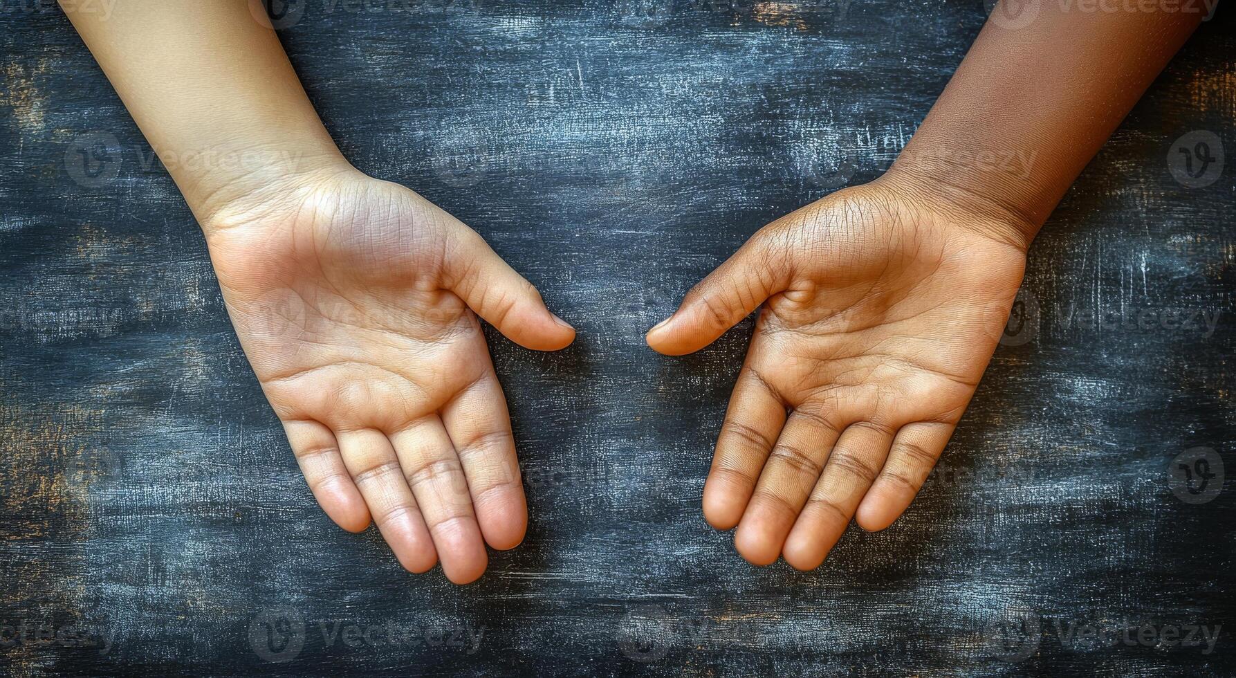 Two hands are shown, one of which is black and the other is white. The hands are touching each other, and the image conveys a sense of unity and connection photo