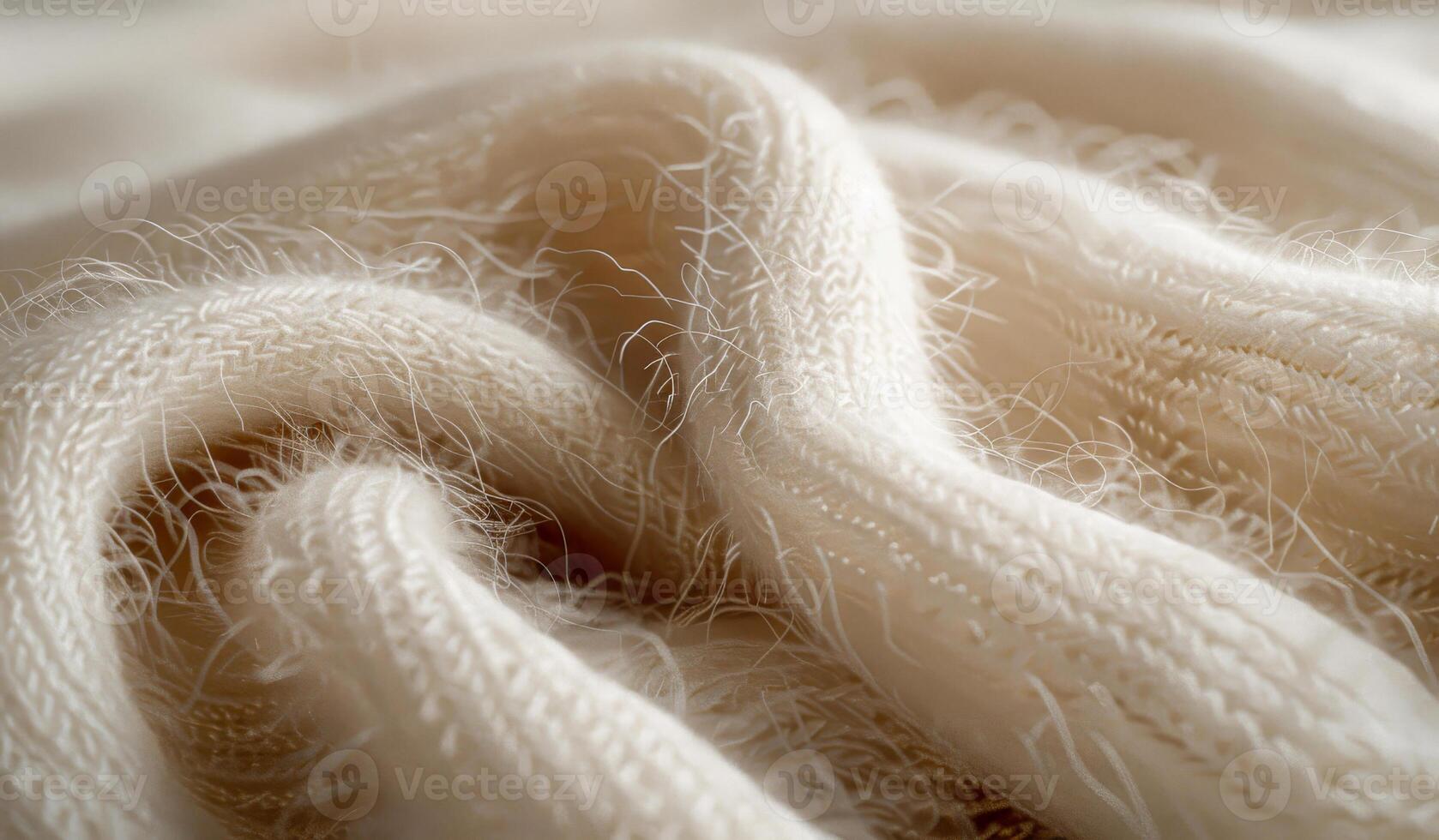 Soft white woolen fabric arranged in gentle folds. This delicate white wool fabric is beautifully textured, showcasing its warmth and intricate weave with soft, flowing folds. photo