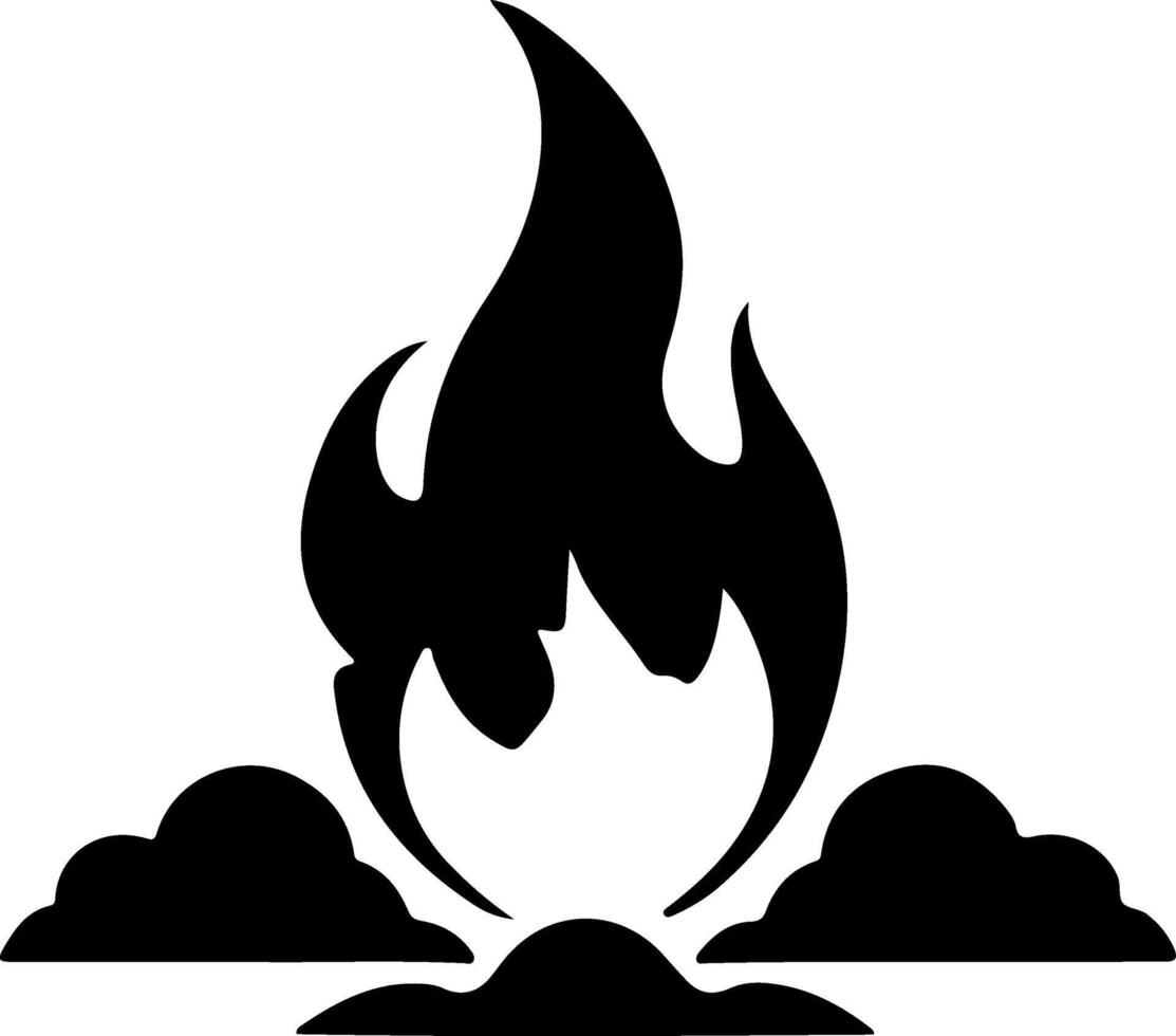 A black and white silhouette of a fire with smoke coming out of it vector