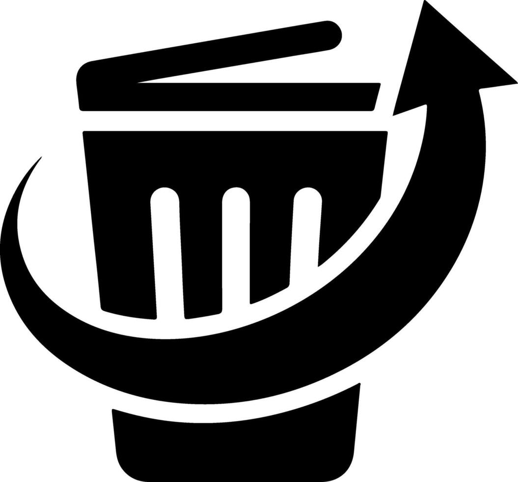 A black and white icon of a trash can with an arrow vector