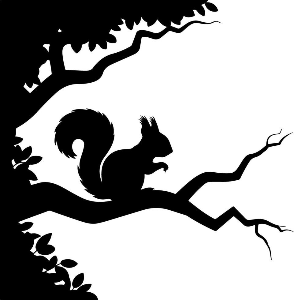 Squirrel on tree branch silhouette vector