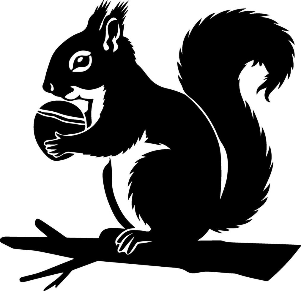 Squirrel with acorn on tree branch vector