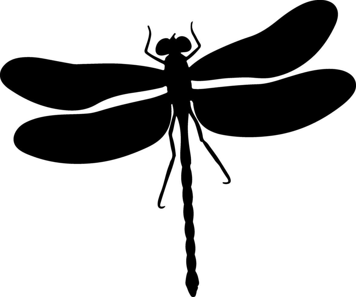 A black and white silhouette of a dragonfly vector