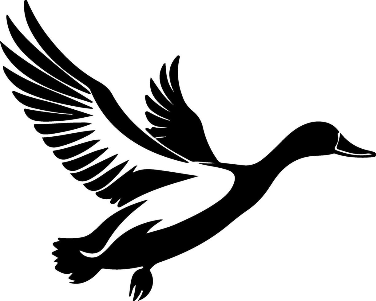 A black and white silhouette of a duck flying vector