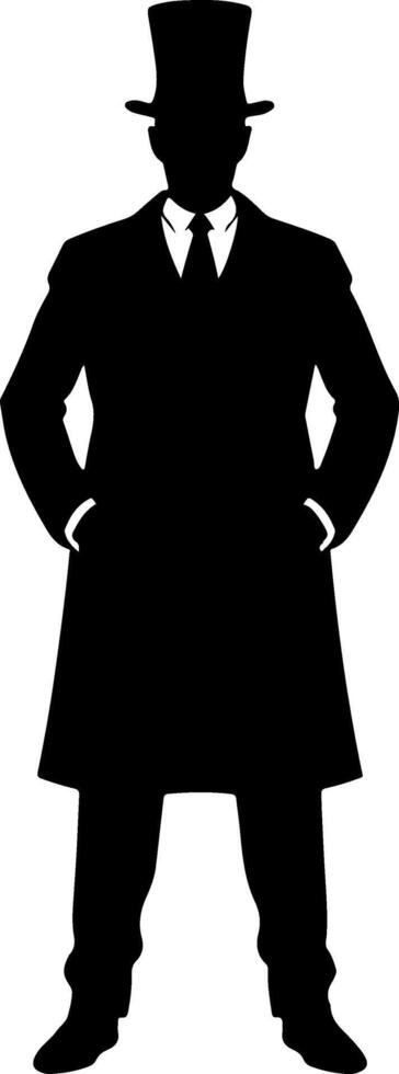 Silhouette of a man in a suit and hat vector