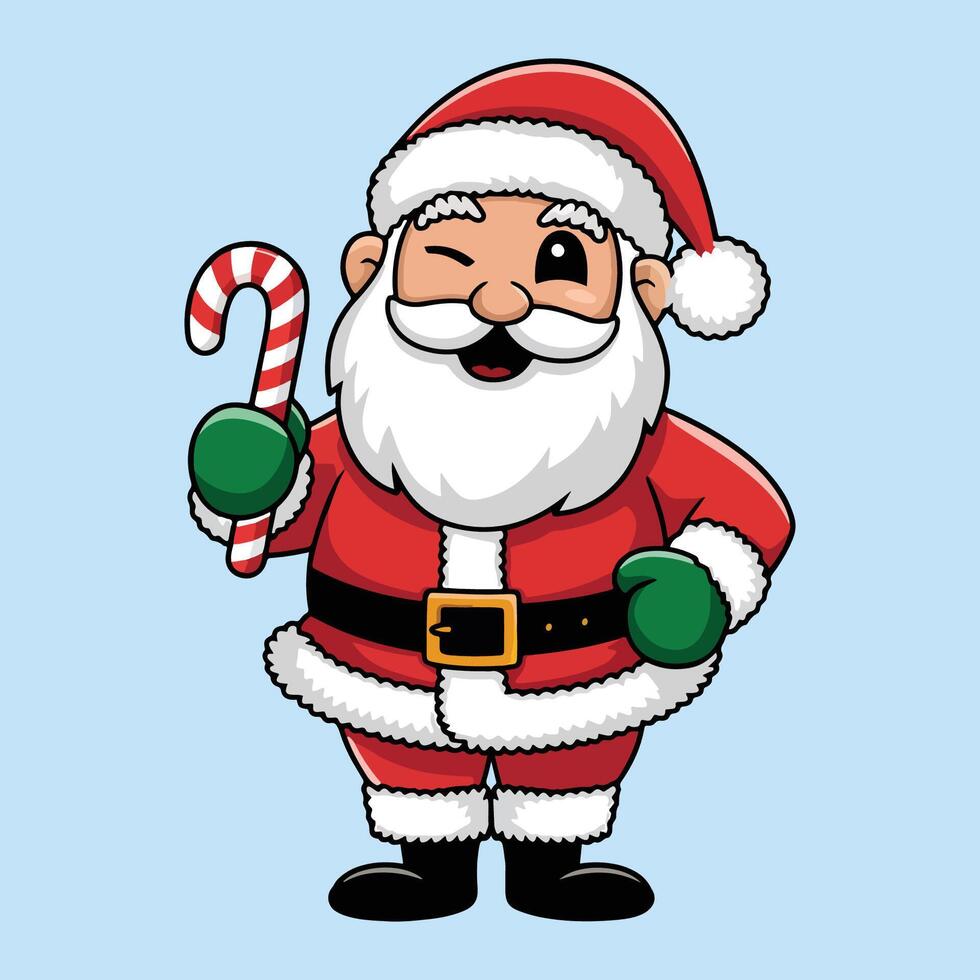 A fun Santa Claus winking and holding a candy cane vector
