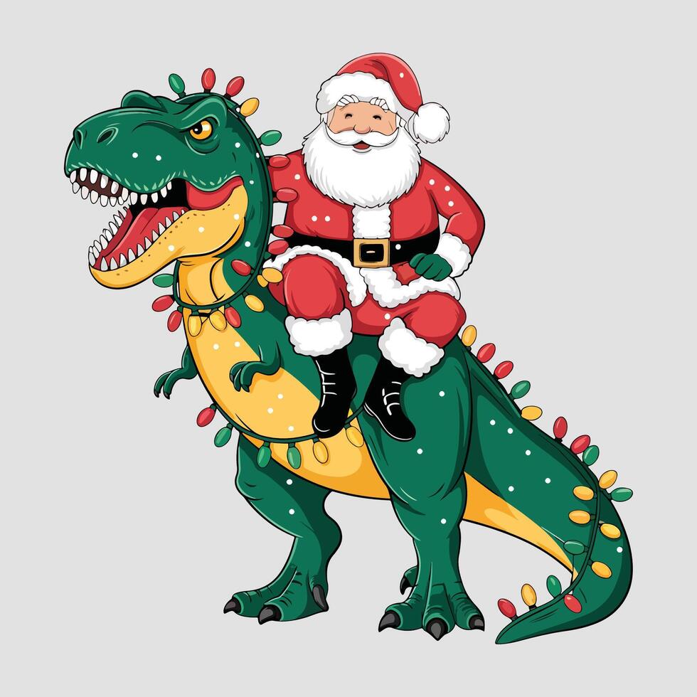 Santa Riding a T-Rex. Perfect Funny Christmas Shirt for Dinosaur Enthusiasts vector