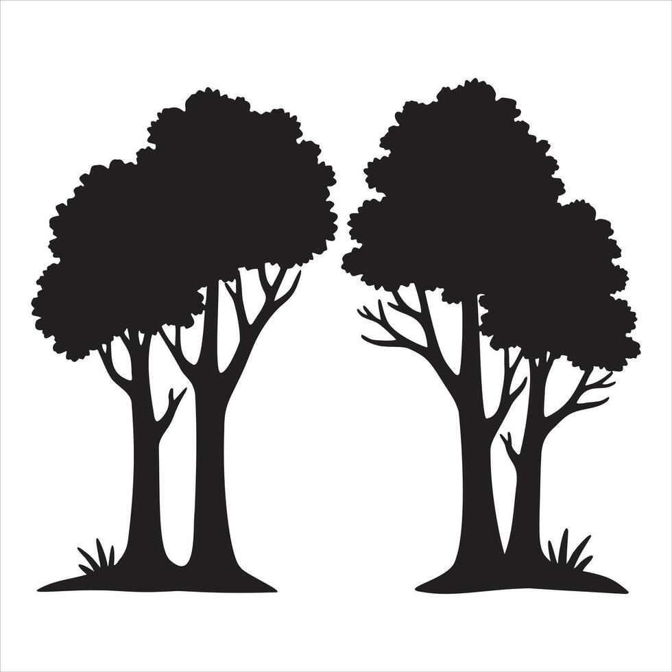 Silhouettes of Two Trees on a White Background vector