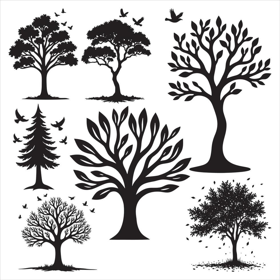 Black Tree Silhouette Collection on a White Background vector