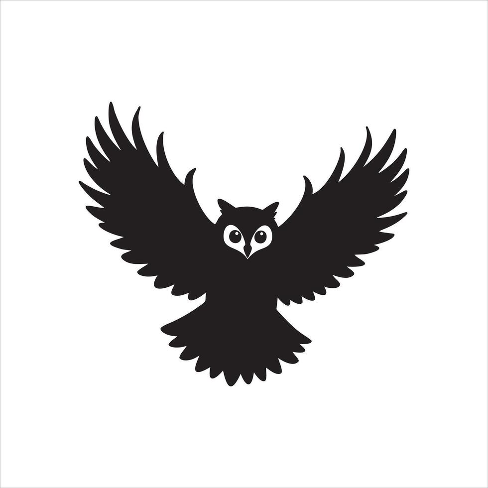 Flying Owl Silhouette with Extended Wings Against a White Background vector