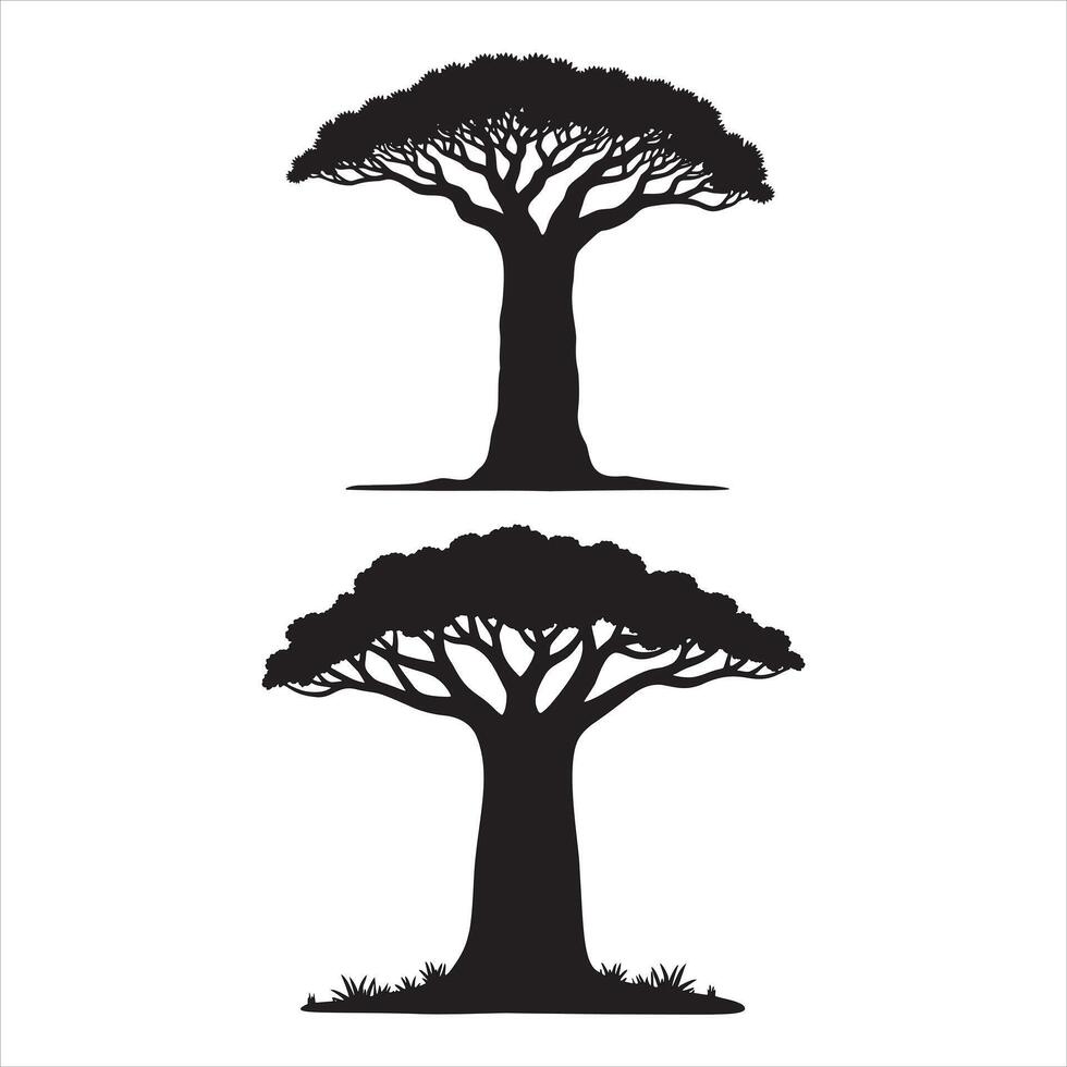 Black Silhouettes of Two Trees with Leaves vector