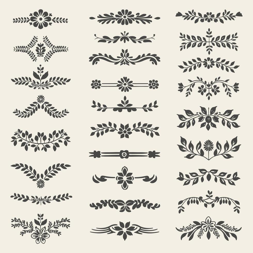 Beautiful Green color ornate design elements, decorative borders, dividers, floral, geometric motif vector