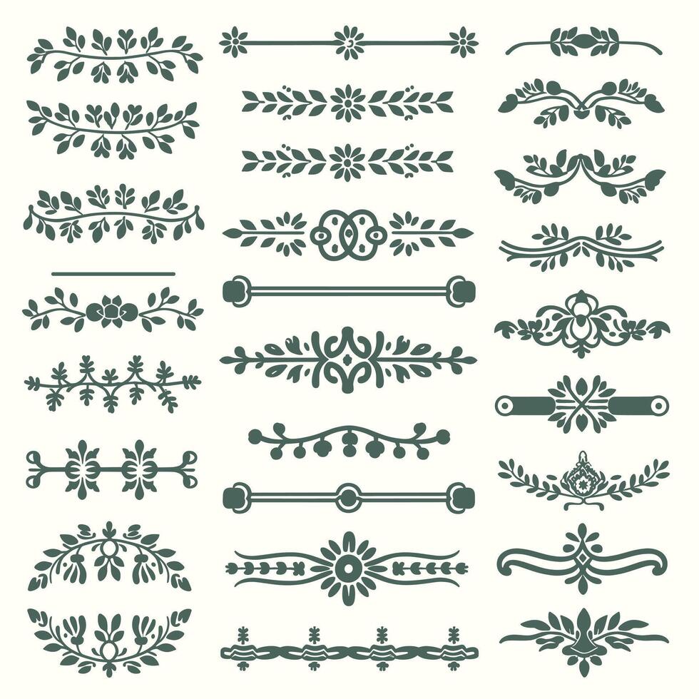 Beautiful Jade color ornate design elements, decorative borders, dividers, floral, geometric motif vector
