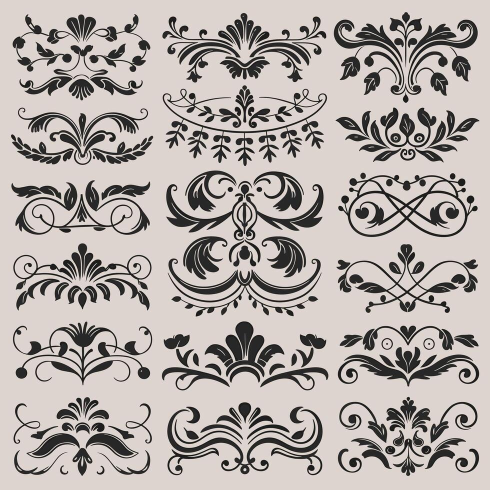 Black and white scrolls and swirls define ornamental patterns. vector
