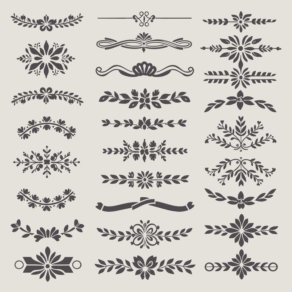 Beautiful Slate color ornate design elements, decorative borders, dividers, floral, geometric motif vector