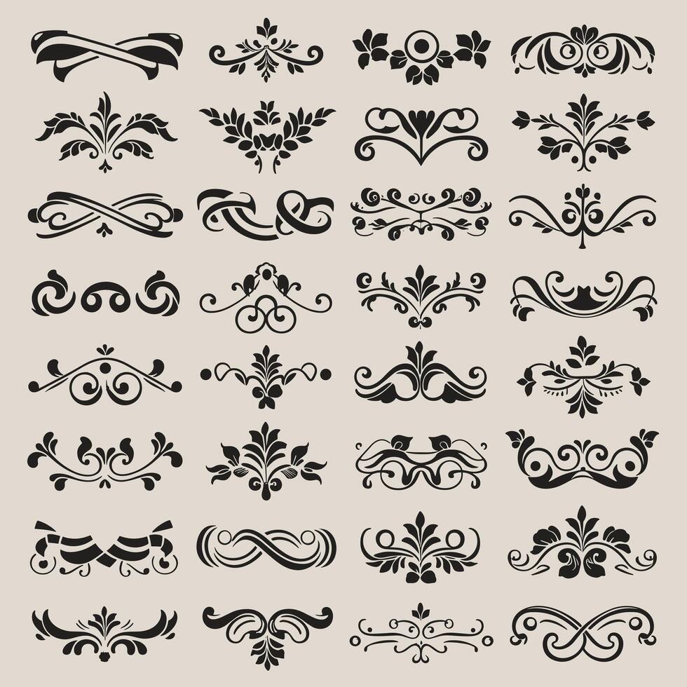 Black and white designs showcase ornamental decorative elements. vector
