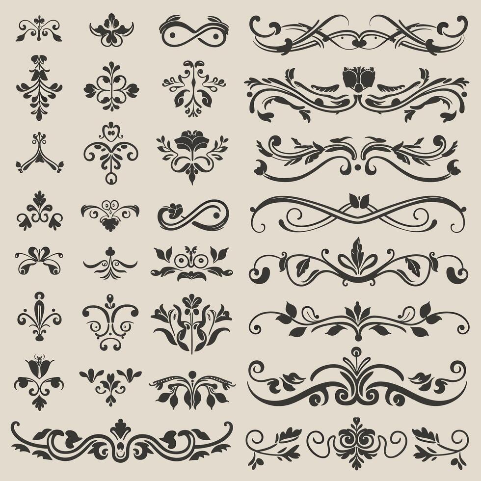Black and white scrolls and swirls enhance ornate designs. vector