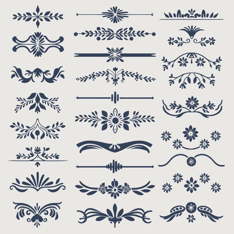 Beautiful Cerulean color ornate design elements, decorative borders, dividers, geometric motif vector