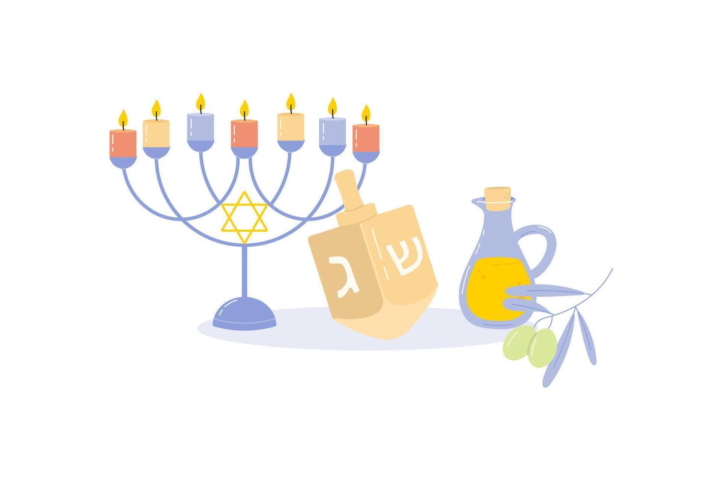 Hanukkah, concept illustration of minor and olive branch. Isolated illustration. vector