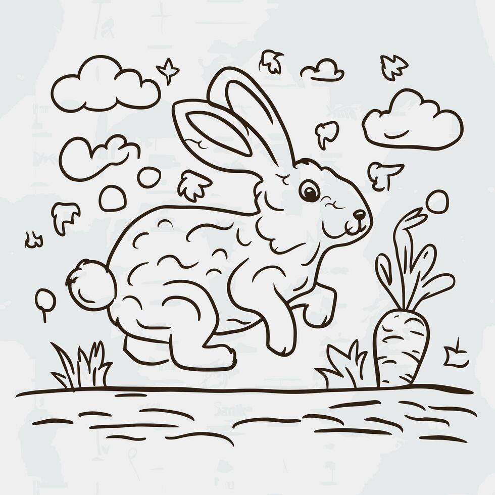A drawing of a rabbit running through the grass vector