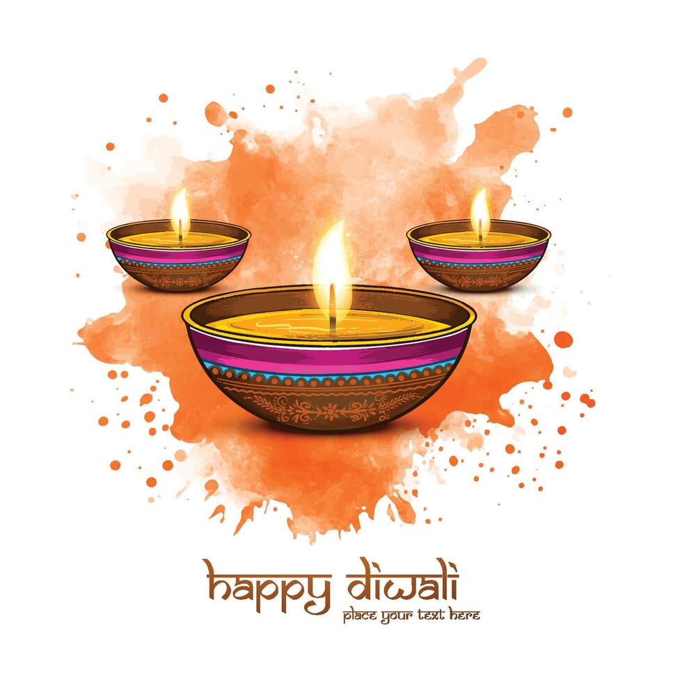 Beautiful diwali greeting card with shiny diya oil lamp background vector