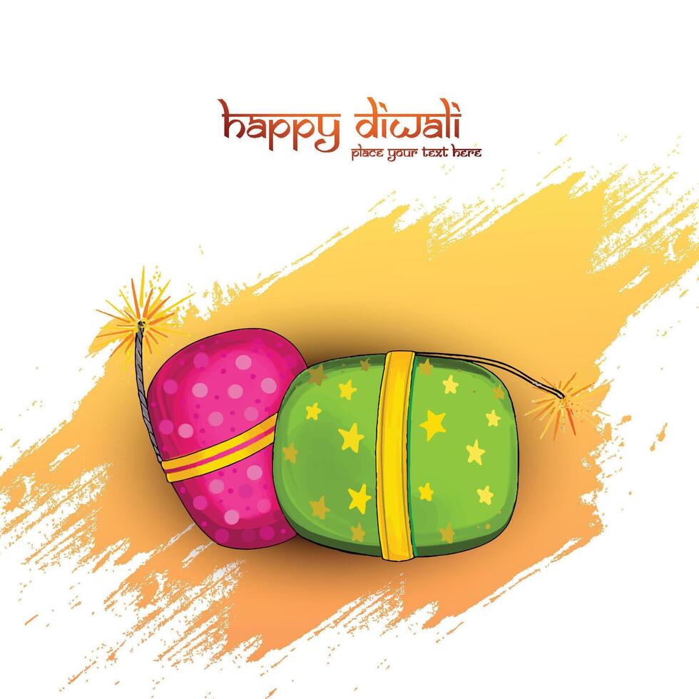 Happy diwali on fire cracker celebration background vector