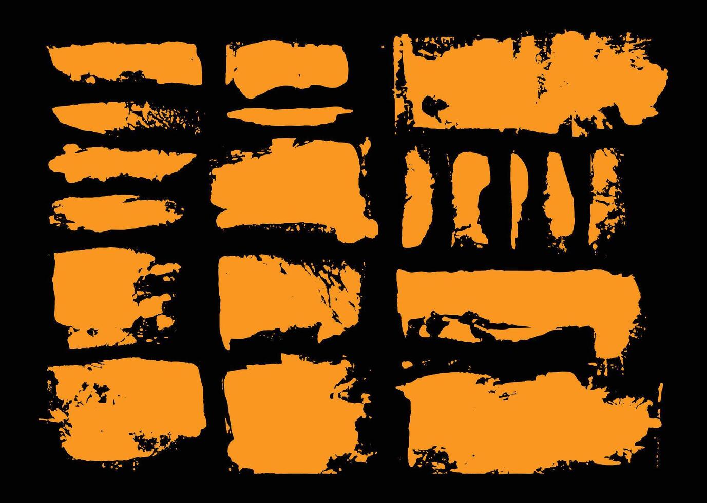 Orange paint brush strokes element set. Abstract grunge painting graphic element. Suitable for overlay or label template. vector