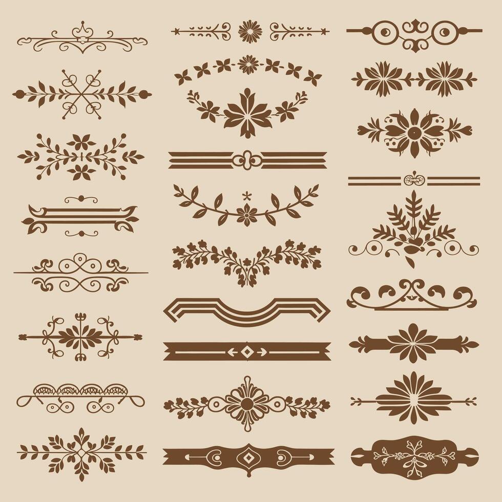 Set of vintage floral design elements illustration vector