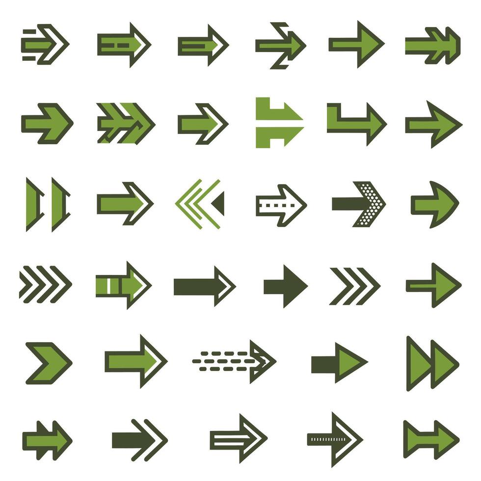 Chartreuse Arrow Icon Set with Diverse Designs and Orientations vector