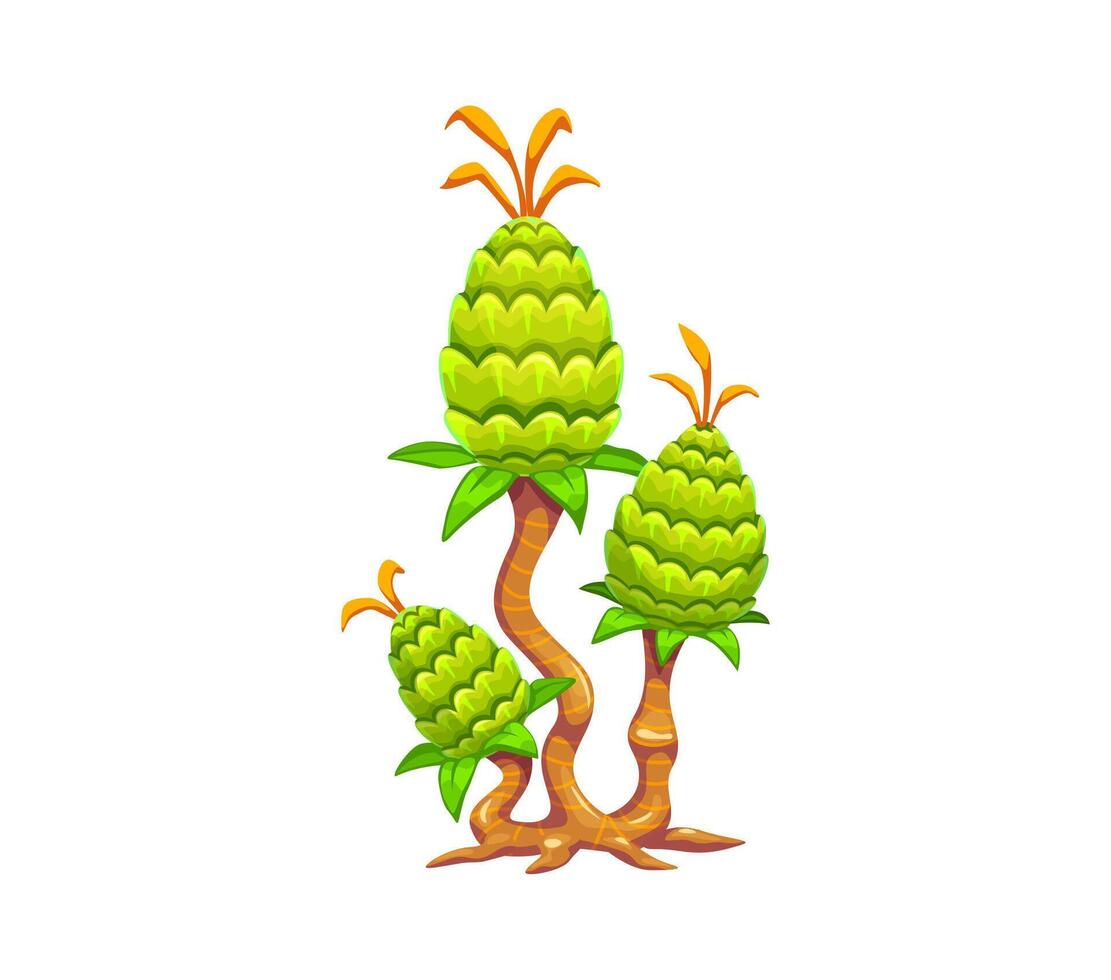 Cartoon jungle plant, prehistoric game asset vector